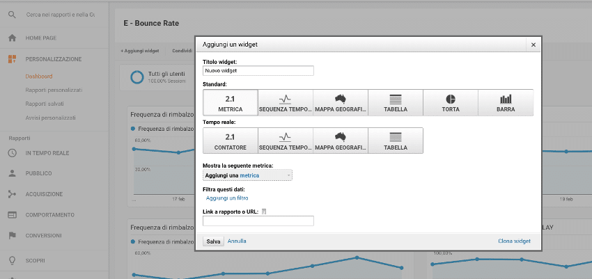 Aggiungere Widget Google Analytics