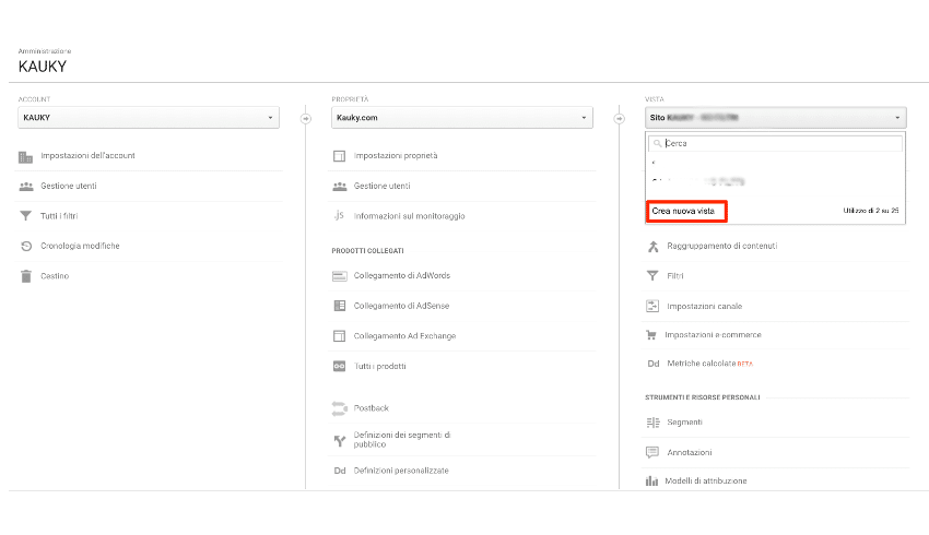 Crea Vista di Prova Google Analytics