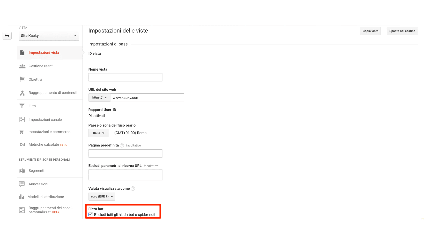 sclusione Bot Google Analytics