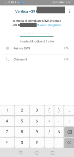 Account Business WhatsApp Codice di Verifica