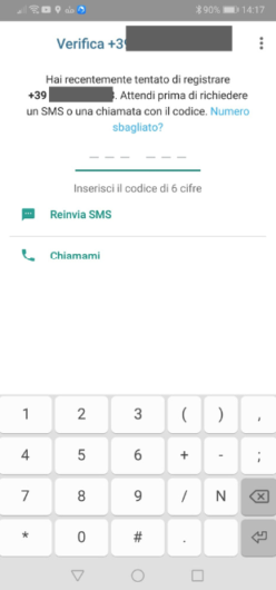 Account Business WhatsApp Codice non ricevuto
