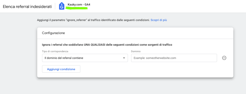 Elenca referral da escludere GA4